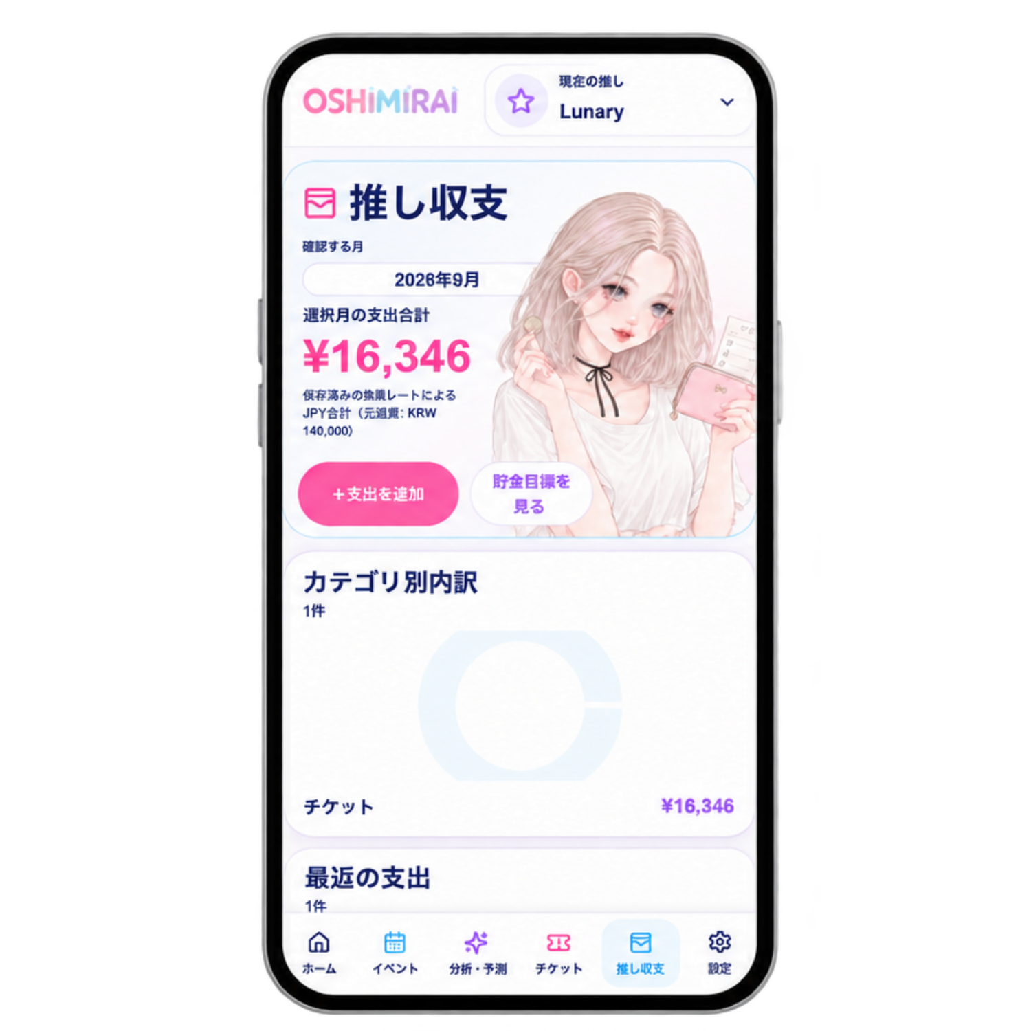 OSHIMIRAIの推し収支画面
